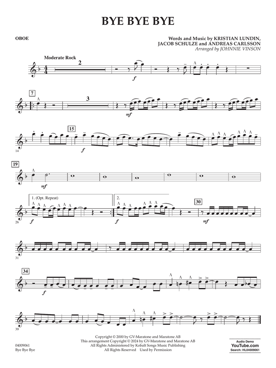 Bye Bye Bye (arr. Johnnie Vinson) - Oboe Concert Band scores gallery preview page 1