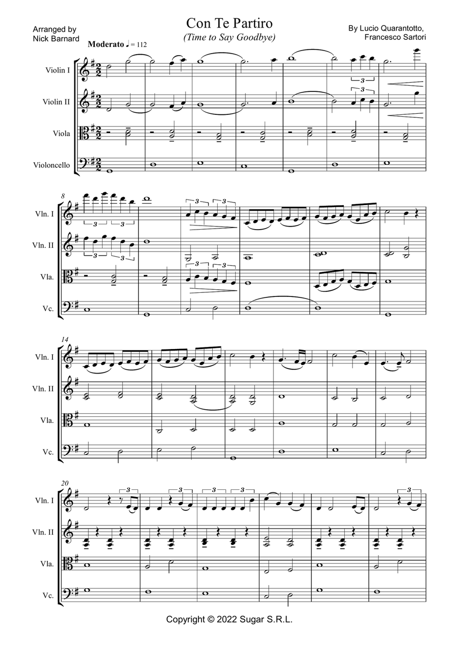 Con Te Partiro (Time To Say Goodbye) String Quartet scores gallery preview page 1