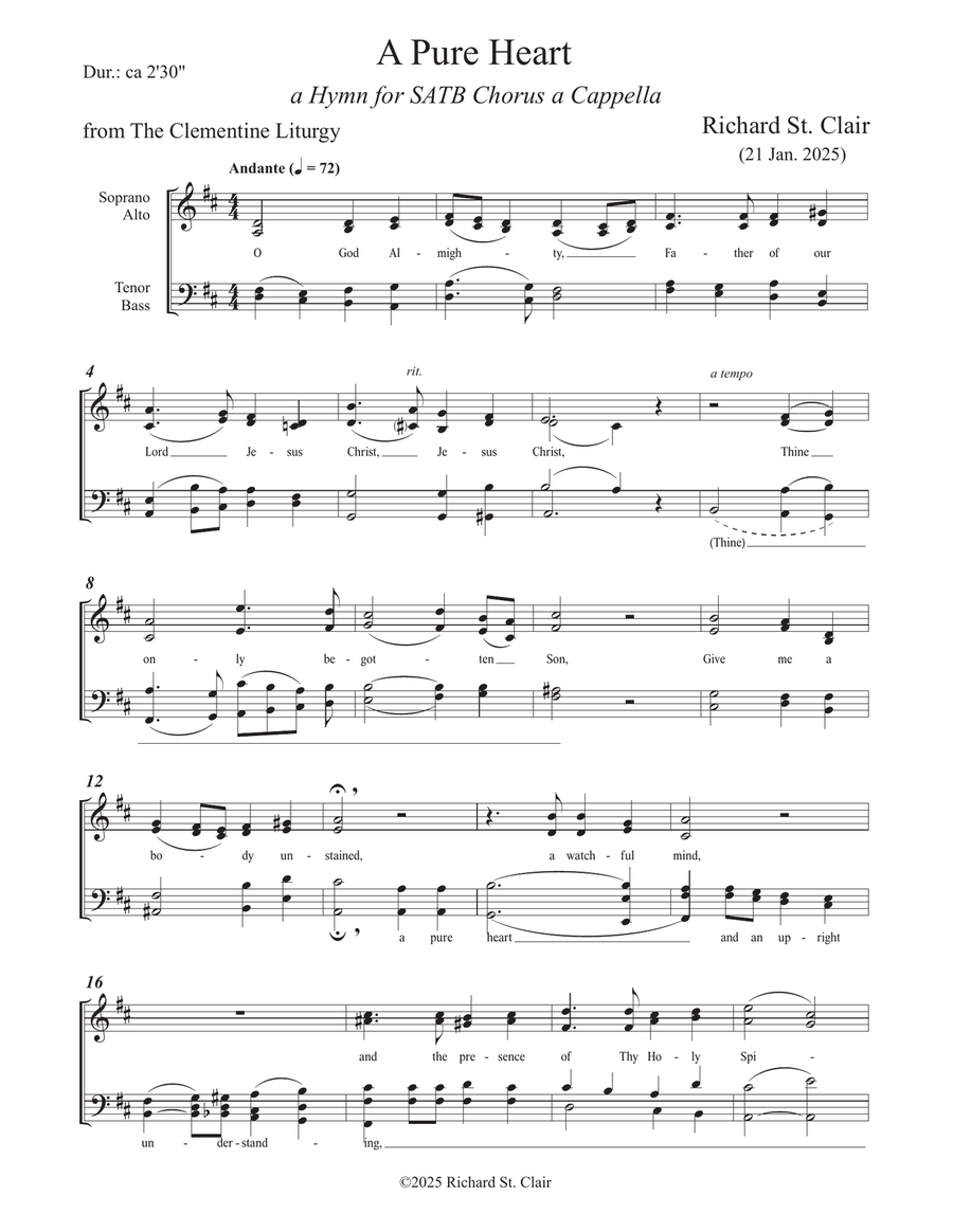 A PURE HEART - a Hymn for Chorus a Cappella 4-Part scores gallery preview page 1