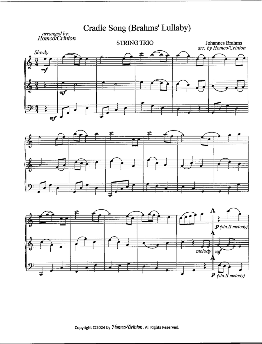 Cradle Song (Brahms' Lullaby) String Trio scores gallery preview page 2