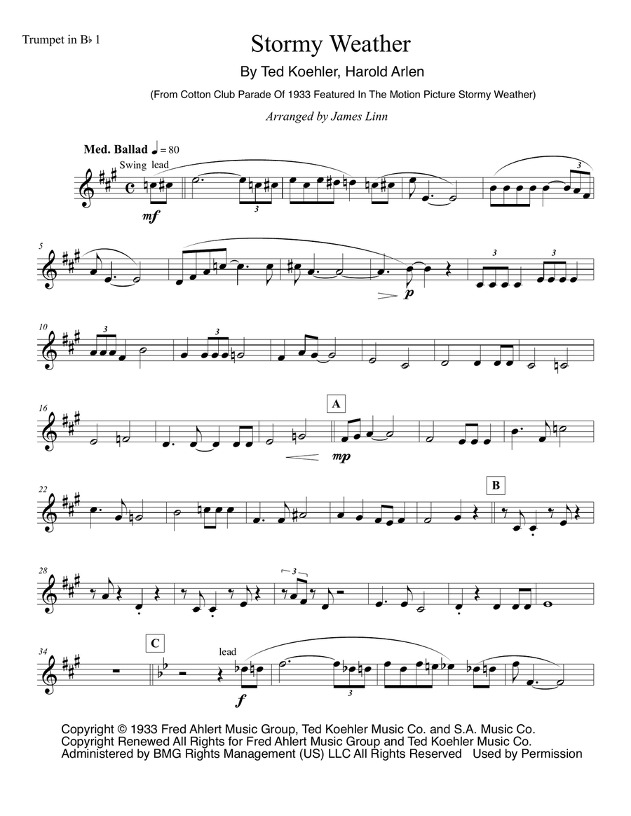 Stormy Weather (Keeps Rainin' All The Time) Brass Ensemble scores gallery preview page 1