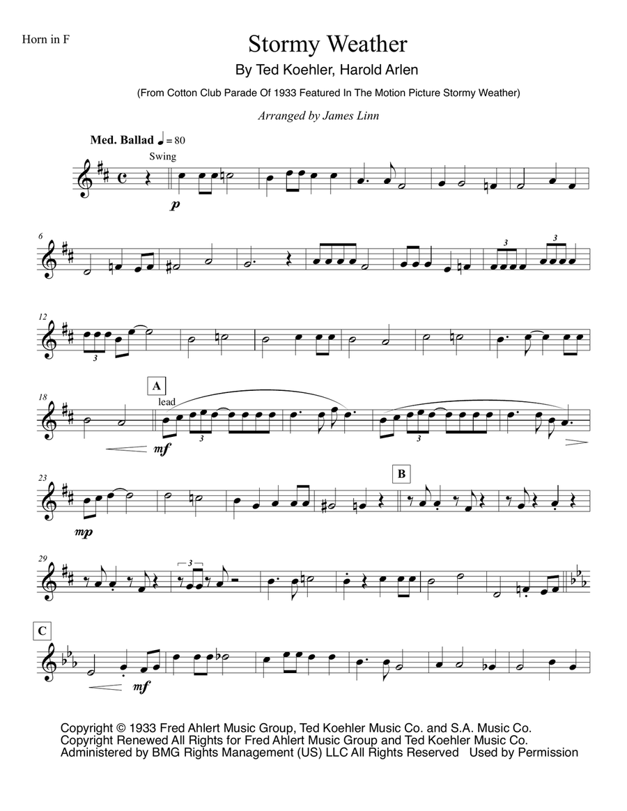 Stormy Weather (Keeps Rainin' All The Time) Brass Ensemble scores gallery preview page 5