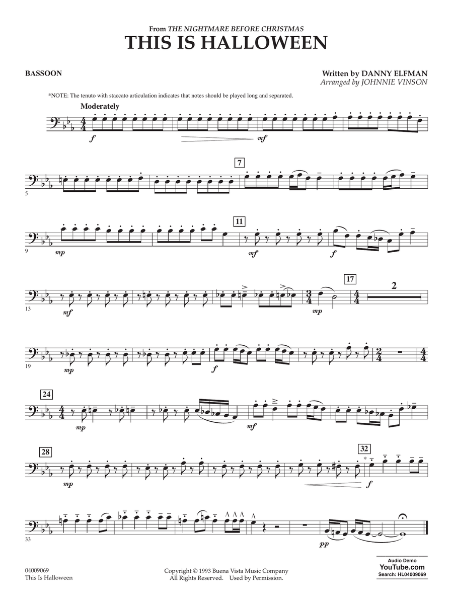 This Is Halloween (arr. Johnnie Vinson) - Bassoon Concert Band scores gallery preview page 1