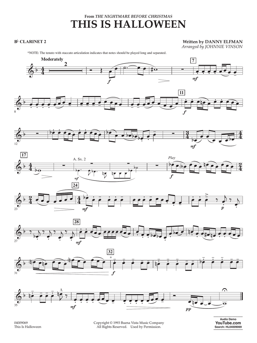 This Is Halloween (arr. Johnnie Vinson) - Bb Clarinet 2 Concert Band scores gallery preview page 1