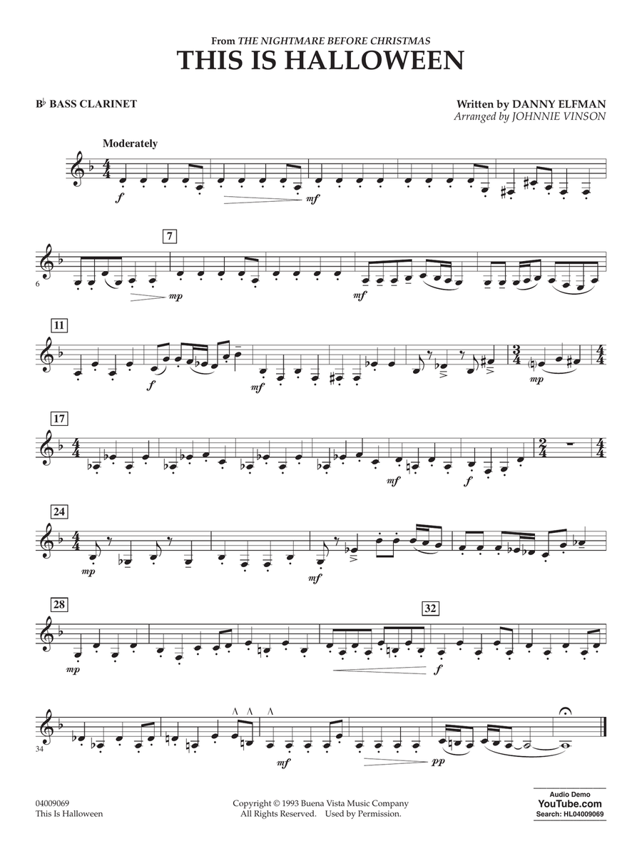 This Is Halloween (arr. Johnnie Vinson) - Bb Bass Clarinet Concert Band scores gallery preview page 1