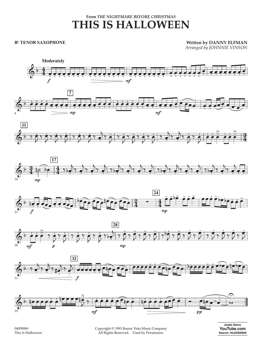 This Is Halloween (arr. Johnnie Vinson) - Bb Tenor Saxophone Concert Band scores gallery preview page 1