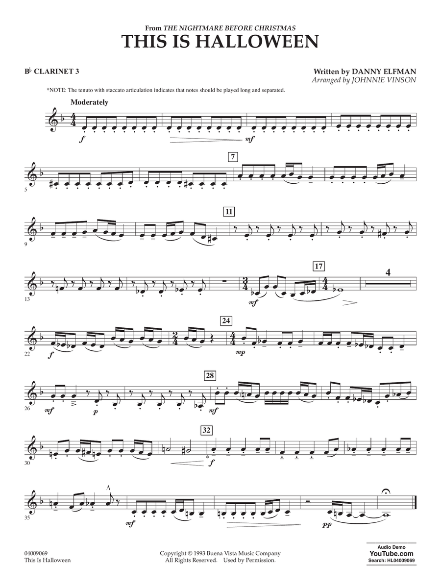 This Is Halloween (arr. Johnnie Vinson) - Bb Clarinet 3 Concert Band scores gallery preview page 1