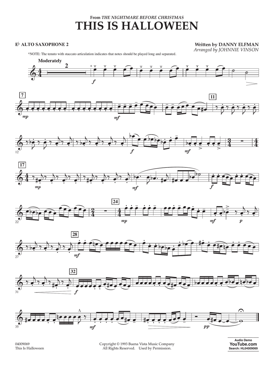 This Is Halloween (arr. Johnnie Vinson) - Eb Alto Saxophone 2 Concert Band scores gallery preview page 1