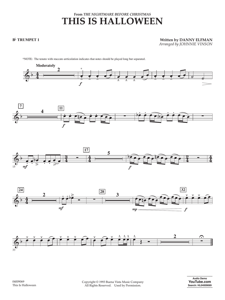 This Is Halloween (arr. Johnnie Vinson) - Bb Trumpet 1 Concert Band scores gallery preview page 1