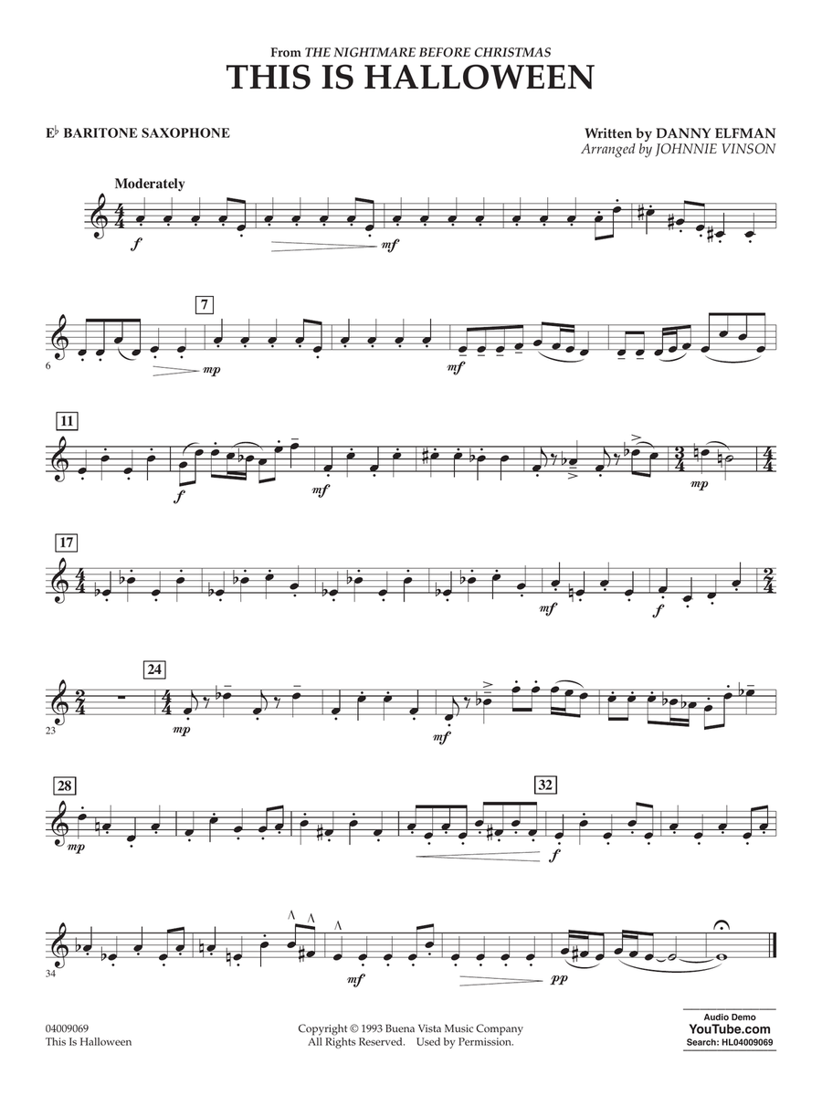 This Is Halloween (arr. Johnnie Vinson) - Eb Baritone Saxophone Concert Band scores gallery preview page 1
