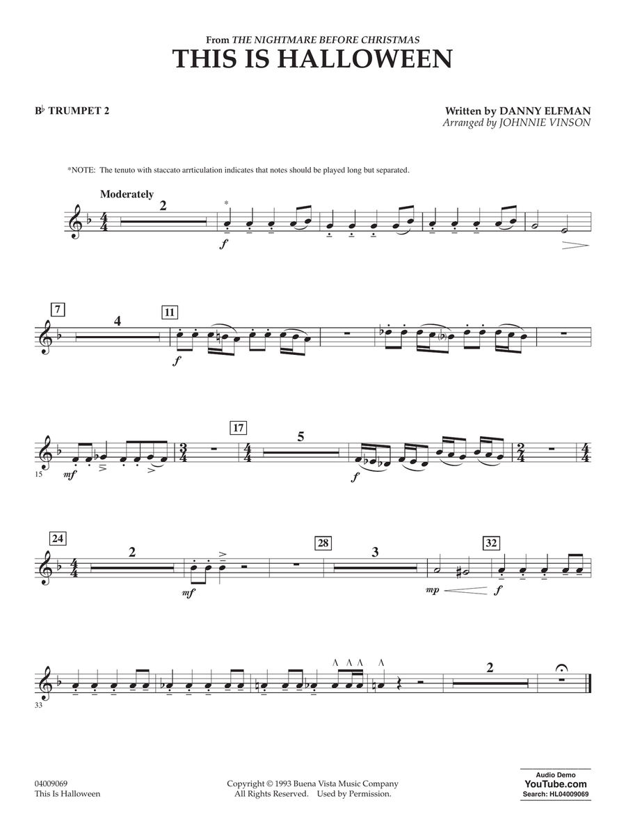 This Is Halloween (arr. Johnnie Vinson) - Bb Trumpet 2 Concert Band scores gallery preview page 1
