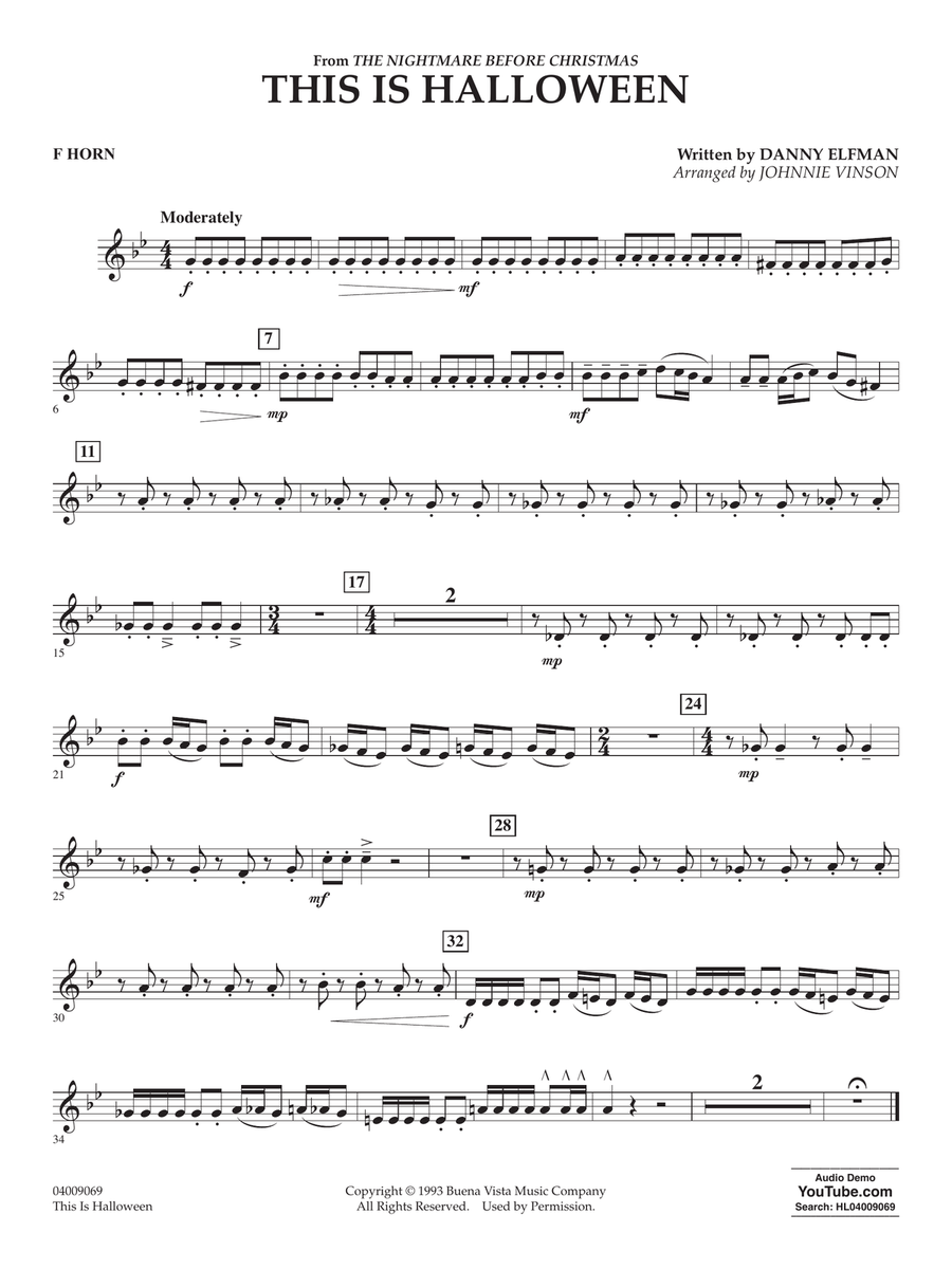 This Is Halloween (arr. Johnnie Vinson) - F Horn Concert Band scores gallery preview page 1