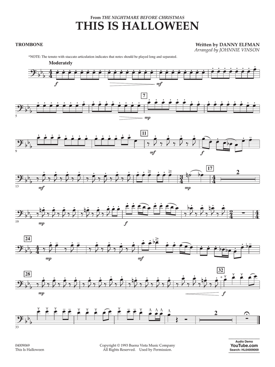 This Is Halloween (arr. Johnnie Vinson) - Trombone Concert Band scores gallery preview page 1