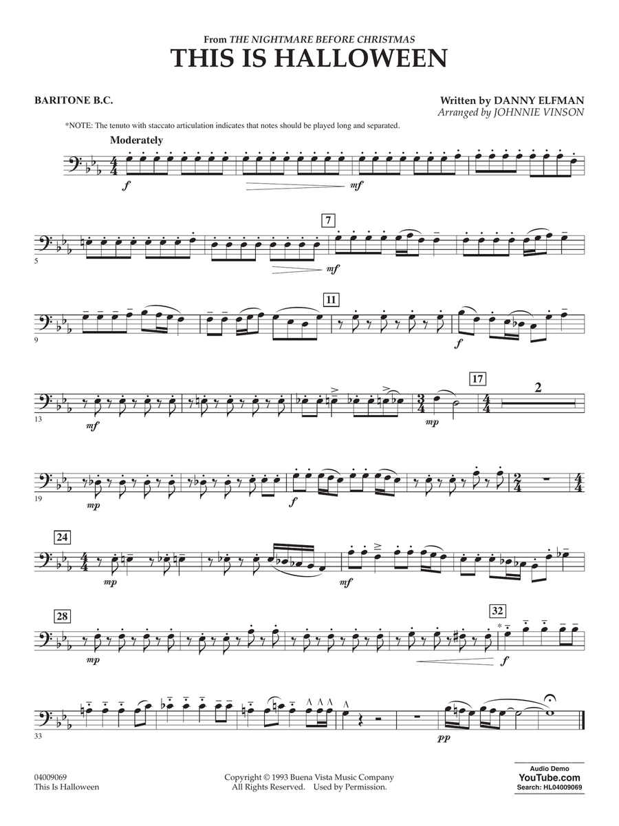 This Is Halloween (arr. Johnnie Vinson) - Baritone B.C. Concert Band scores gallery preview page 1
