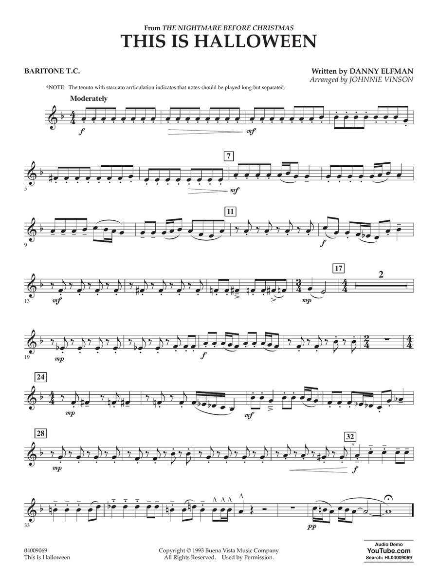This Is Halloween (arr. Johnnie Vinson) - Baritone T.C. Concert Band scores gallery preview page 1