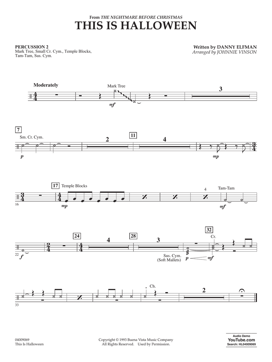 This Is Halloween (arr. Johnnie Vinson) - Percussion 2 Concert Band scores gallery preview page 1