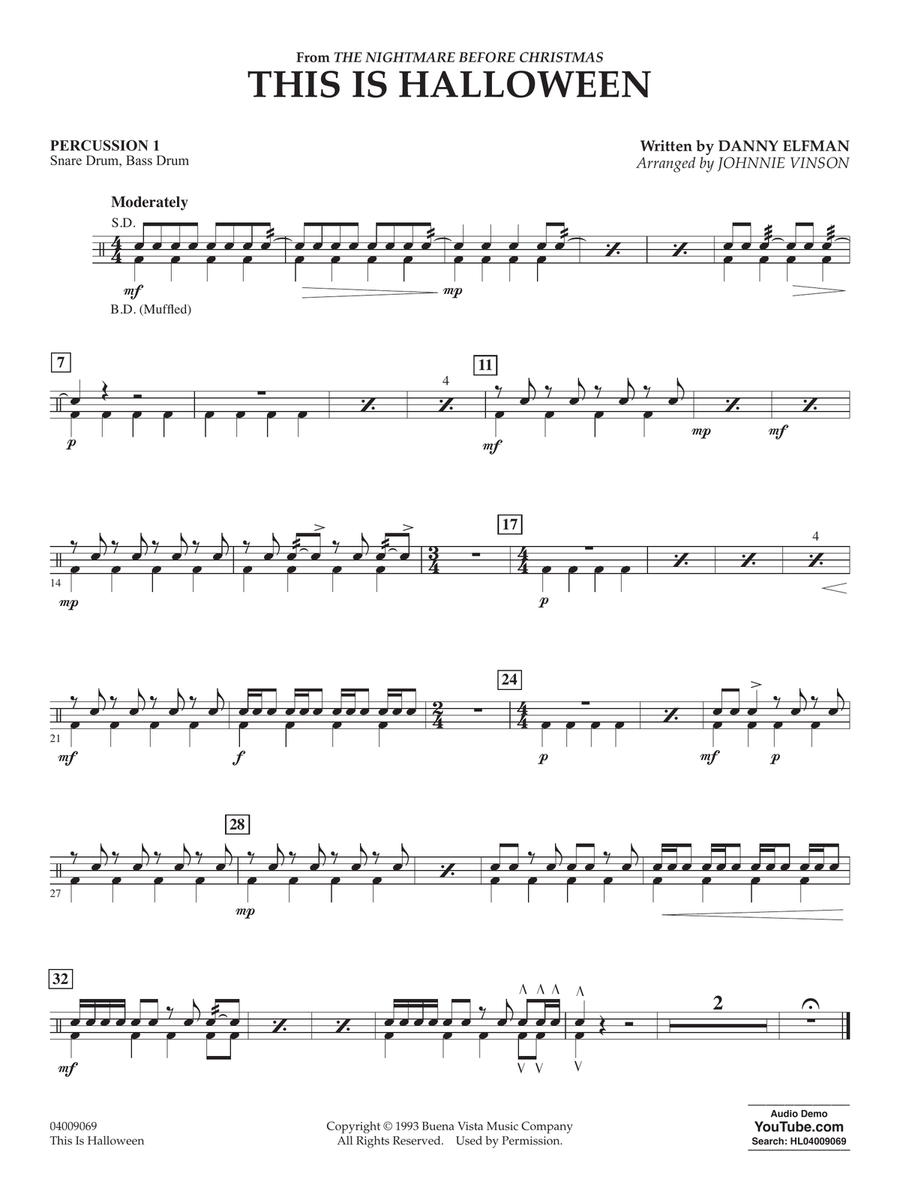 This Is Halloween (arr. Johnnie Vinson) - Percussion 1 Concert Band scores gallery preview page 1