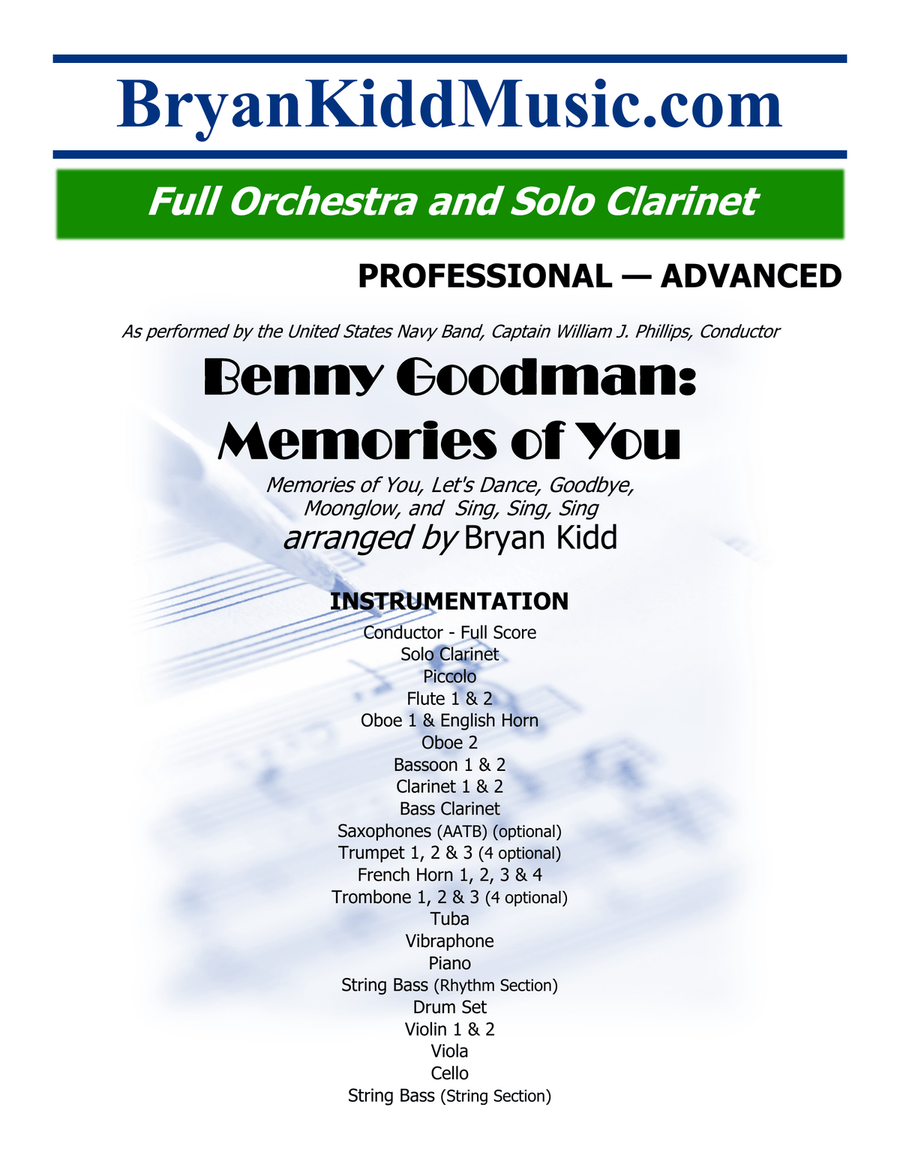 Medley: Memories Of You with Let's Dance, Goodbye, Moonglow, and Sing, Sing, Sing Full Orchestra scores gallery preview page 1