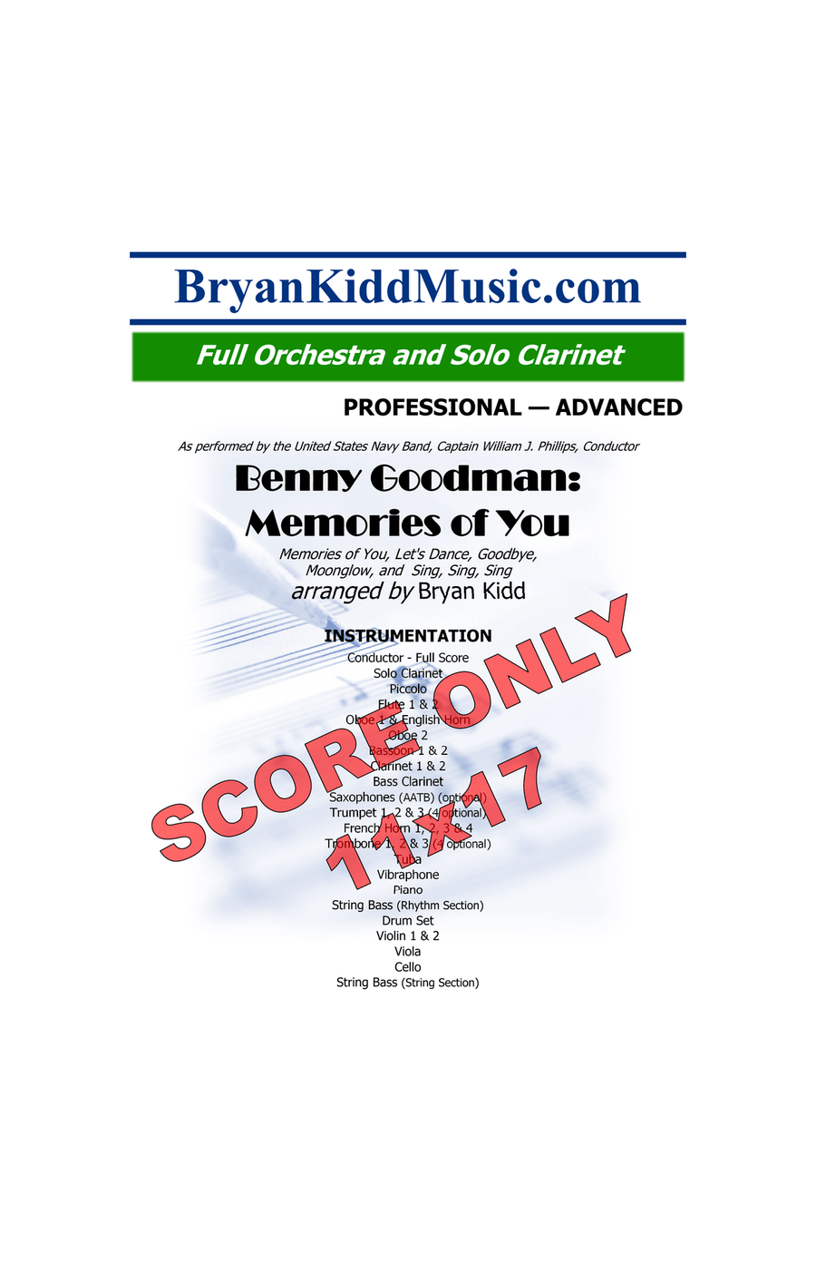 Medley: Memories Of You with Let's Dance, Goodbye, Moonglow, and Sing, Sing, Sing - Score Only Full Orchestra scores gallery preview page 1