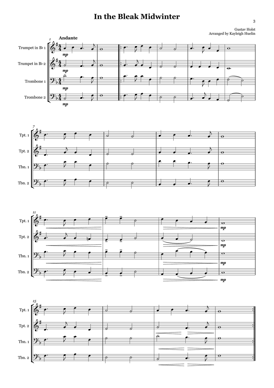 Christmas Carol Selection vol. 1 for brass quartet Brass Quartet scores gallery preview page 3