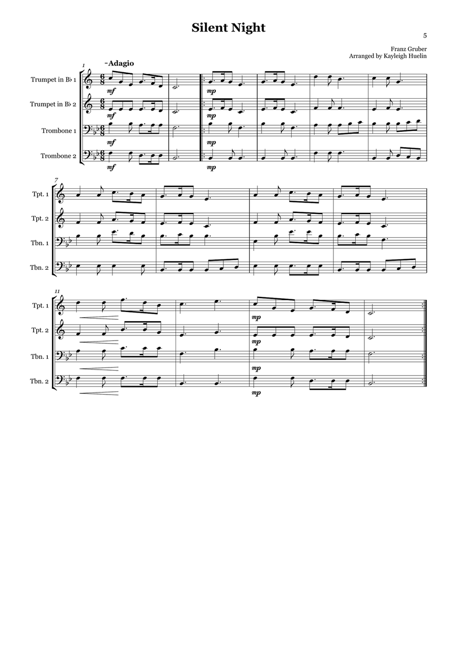 Christmas Carol Selection vol. 1 for brass quartet Brass Quartet scores gallery preview page 5