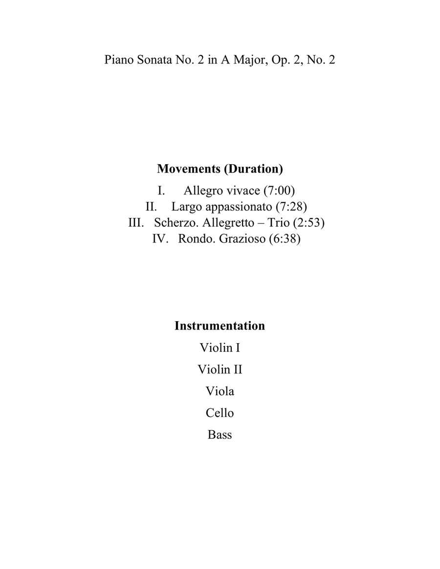 Piano Sonata No. 2 in A Major, Op. 2, No. 2 String Orchestra scores gallery preview page 2
