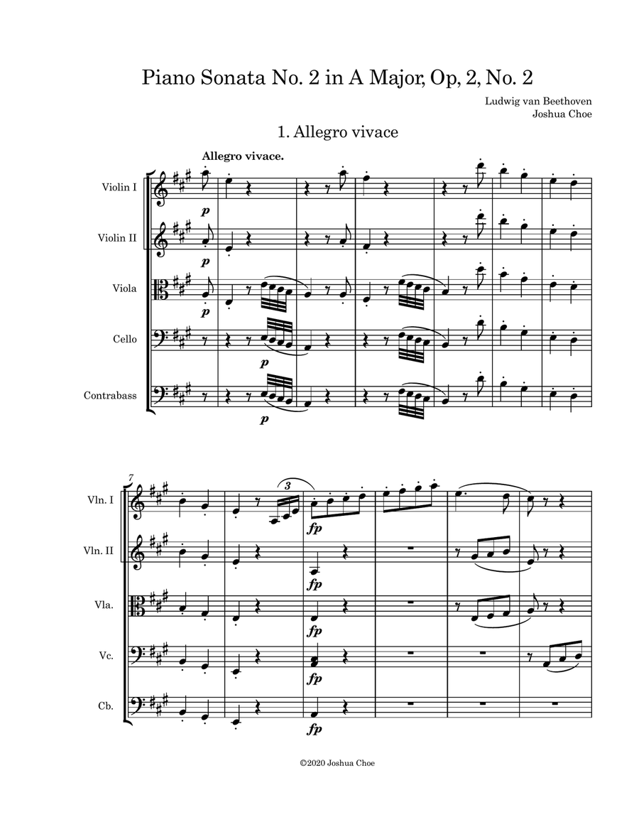 Piano Sonata No. 2 in A Major, Op. 2, No. 2 String Orchestra scores gallery preview page 3