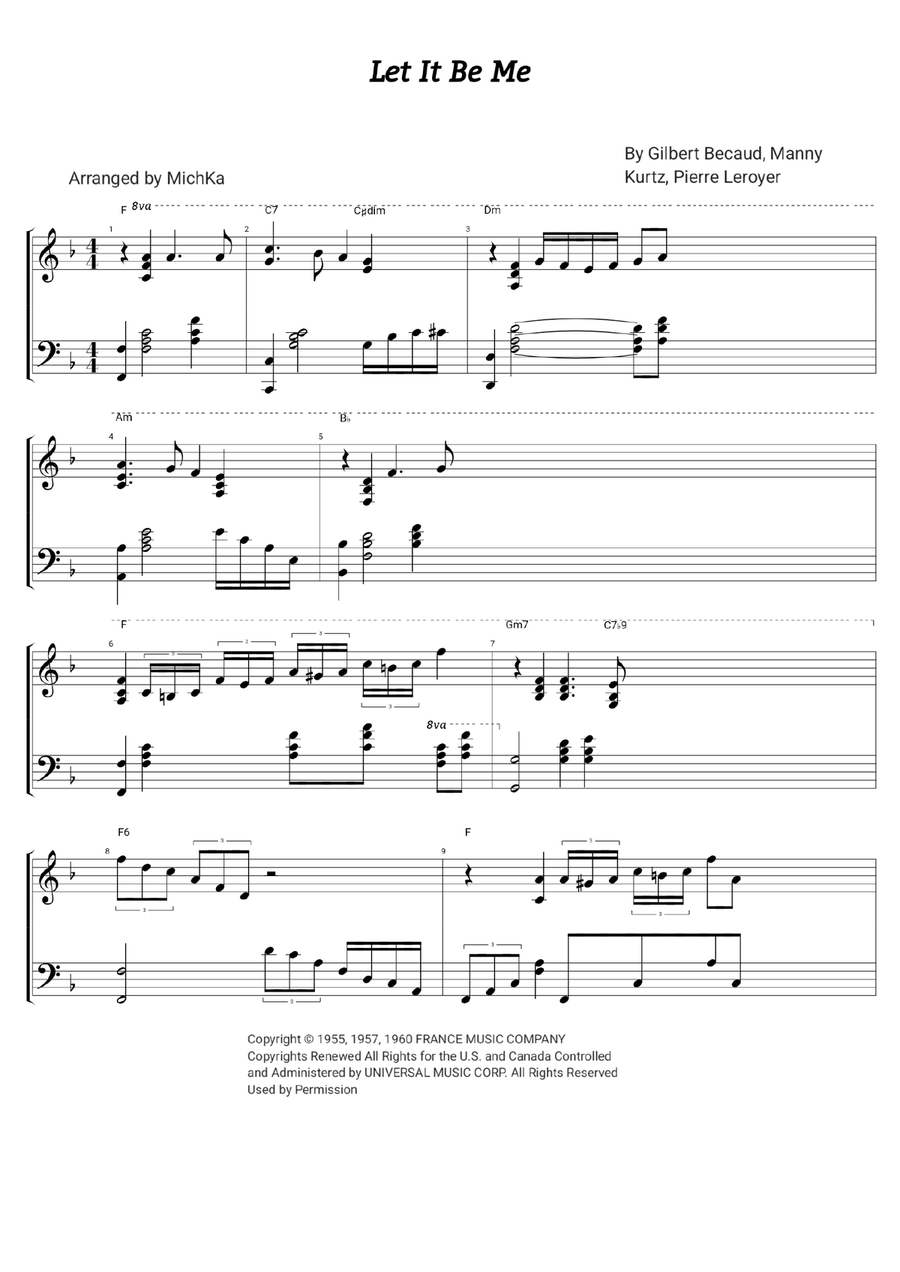 Let It Be Me (Je T'appartiens) Piano Solo scores gallery preview page 1
