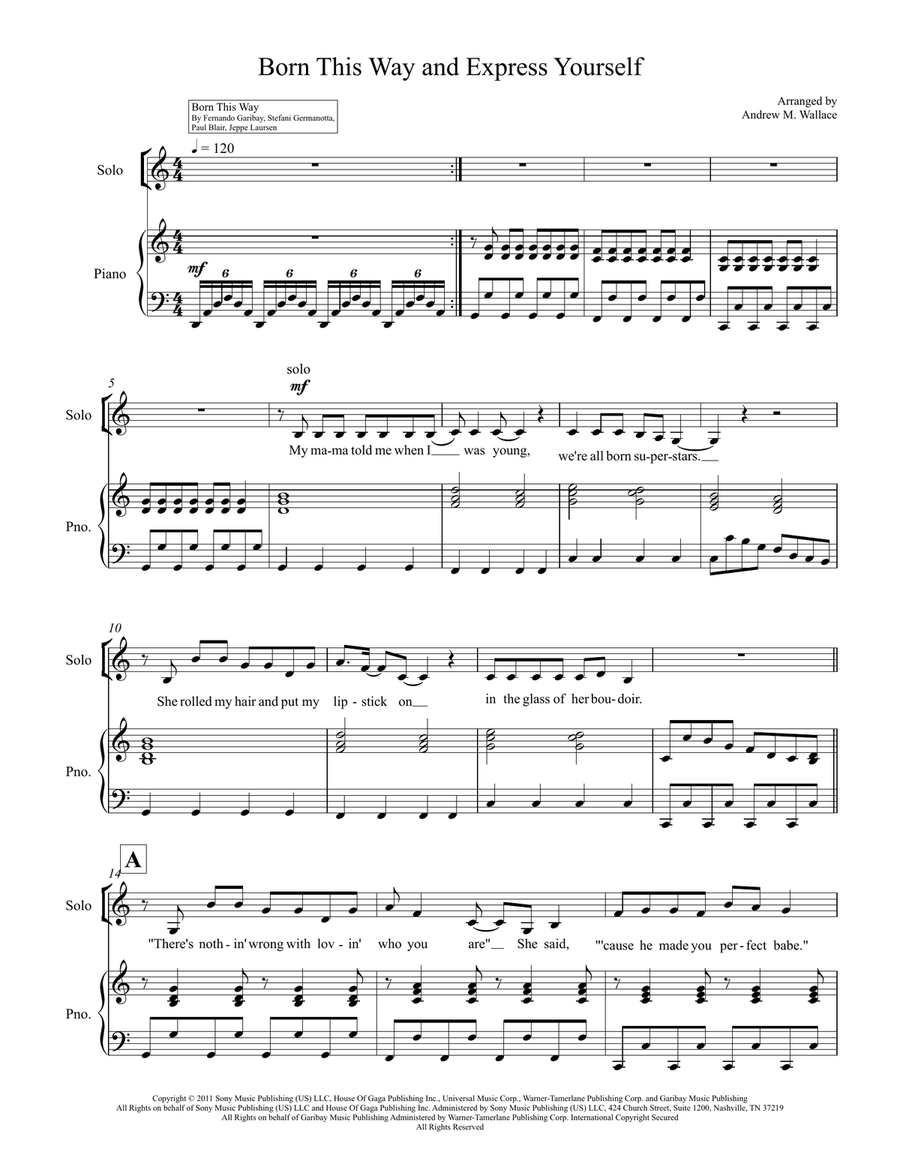 Medley: Born This Way with Express Yourself SSA scores gallery preview page 1