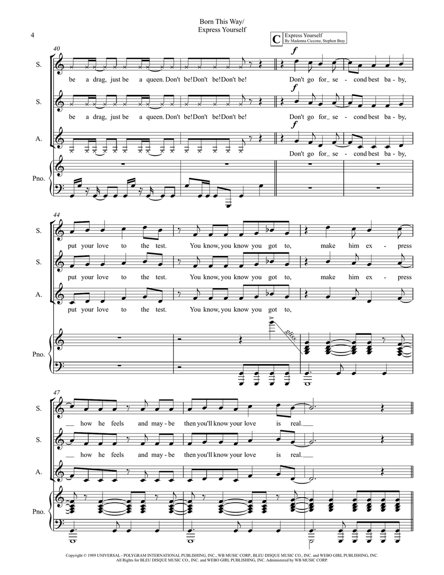Medley: Born This Way with Express Yourself SSA scores gallery preview page 4