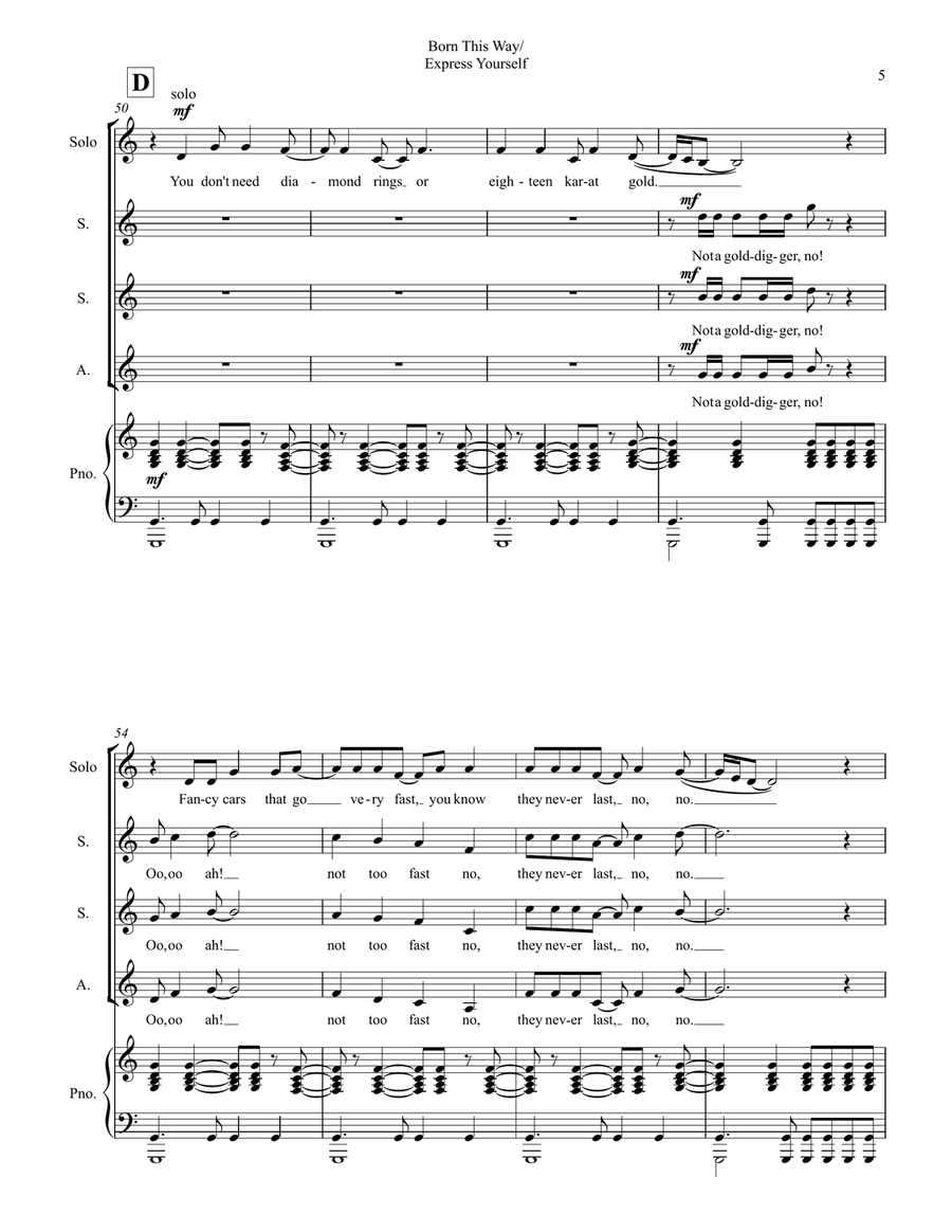 Medley: Born This Way with Express Yourself SSA scores gallery preview page 5