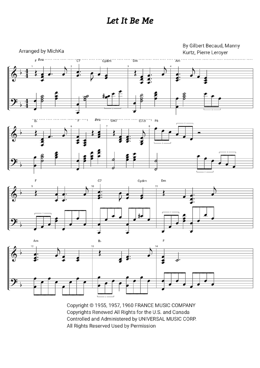Let It Be Me (Je T'appartiens) Piano Solo scores gallery preview page 1