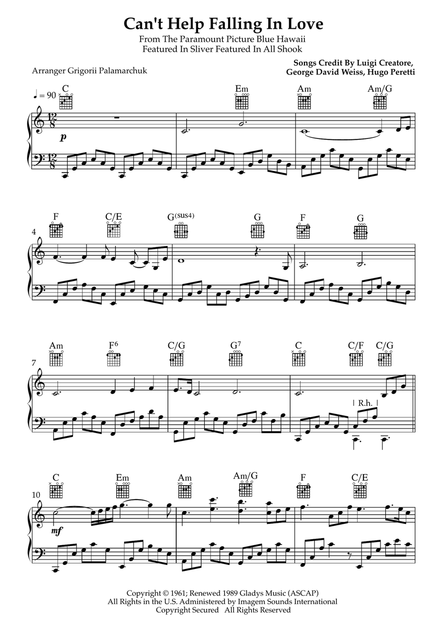 Can't Help Falling In Love Piano Solo scores gallery preview page 1