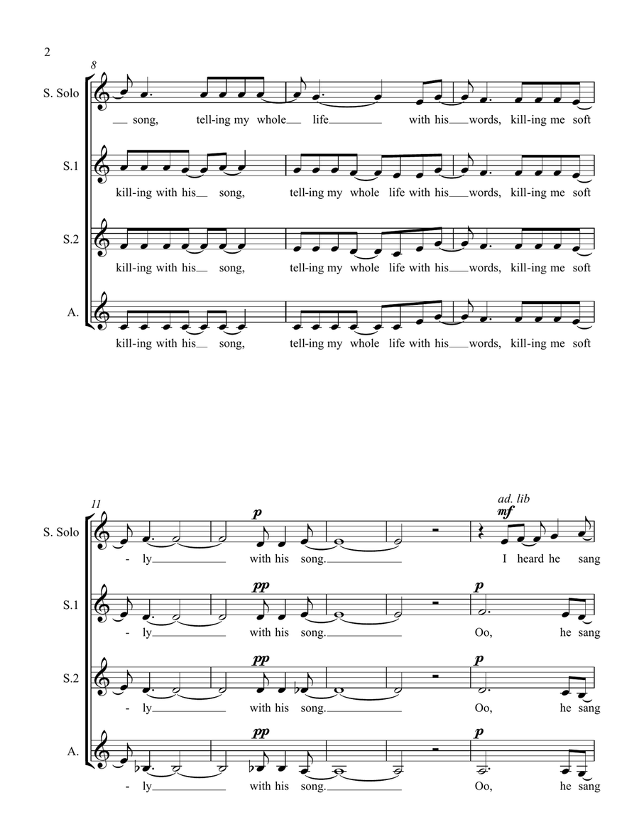Killing Me Softly With His Song SSA scores gallery preview page 2