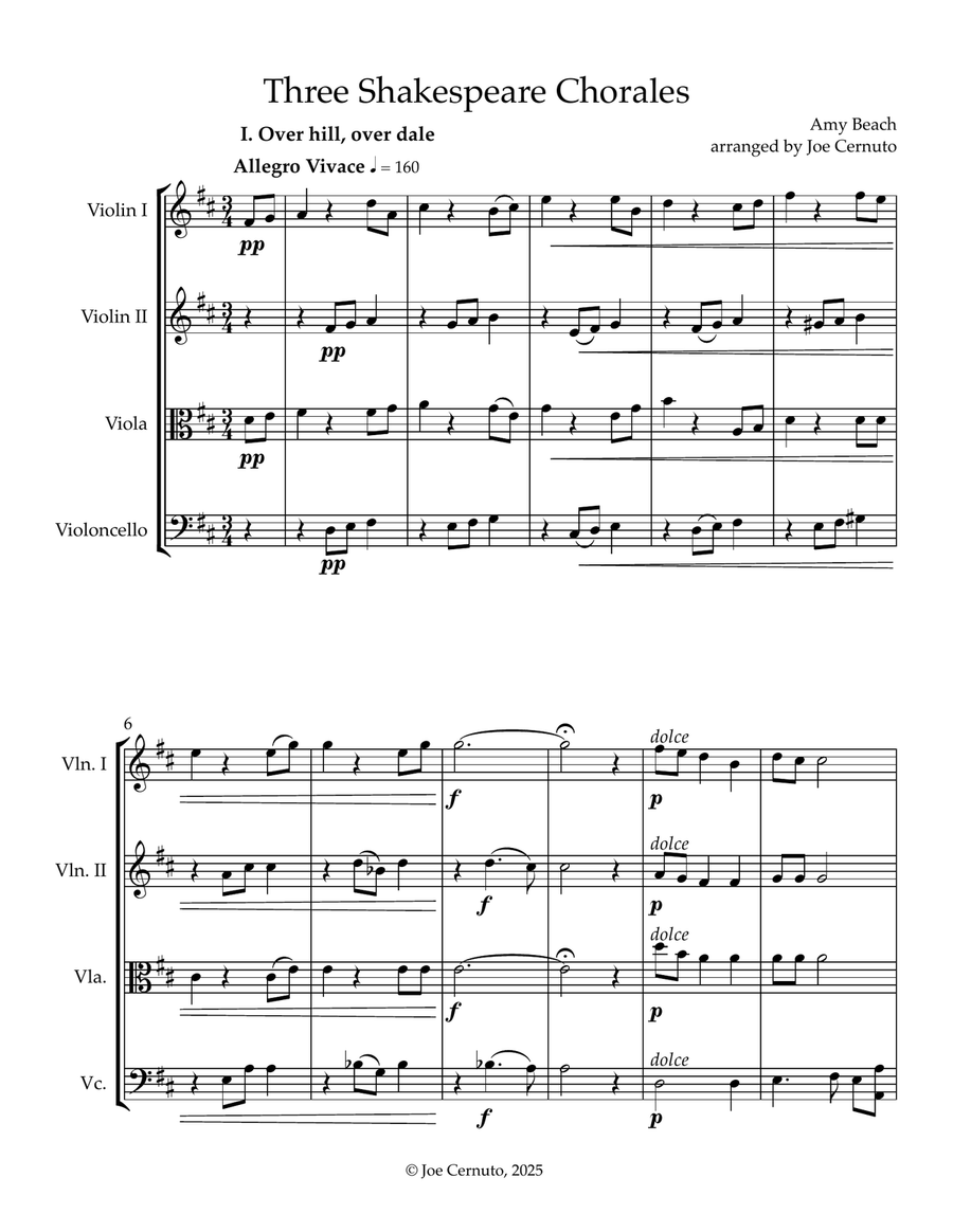Three Shakespeare Chorales String Quartet scores gallery preview page 2