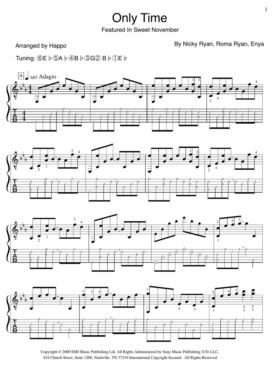 Only Time Only Time Guitar Tablature scores gallery preview page 1
