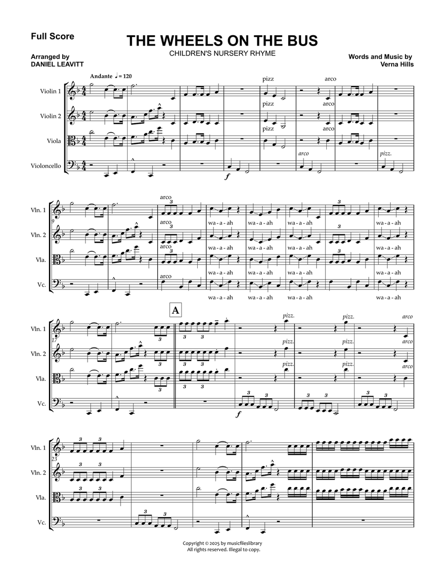 The Wheels On The Bus String Quartet scores gallery preview page 1