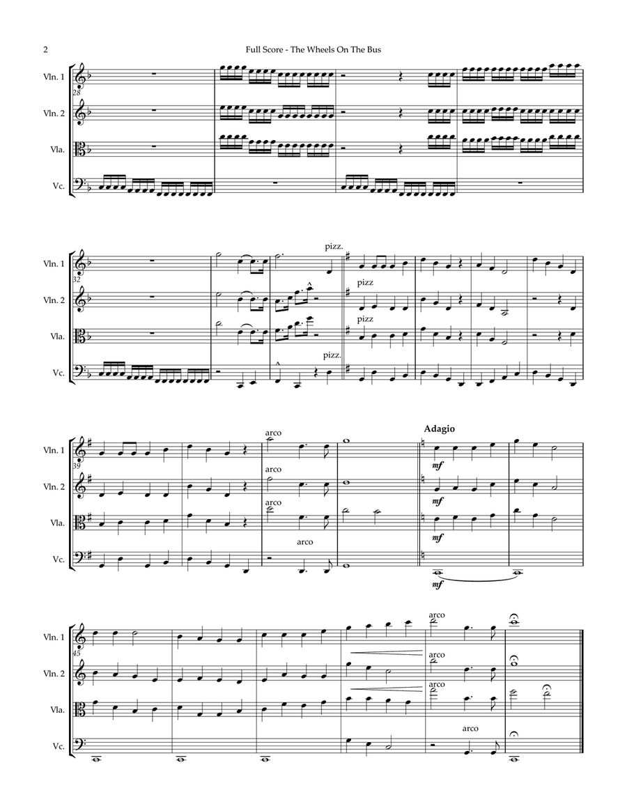The Wheels On The Bus String Quartet scores gallery preview page 2