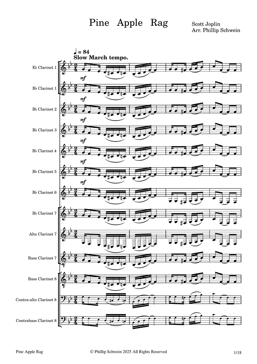 Pine Apple Rag for Clarinet Choir Clarinet Choir scores gallery preview page 1