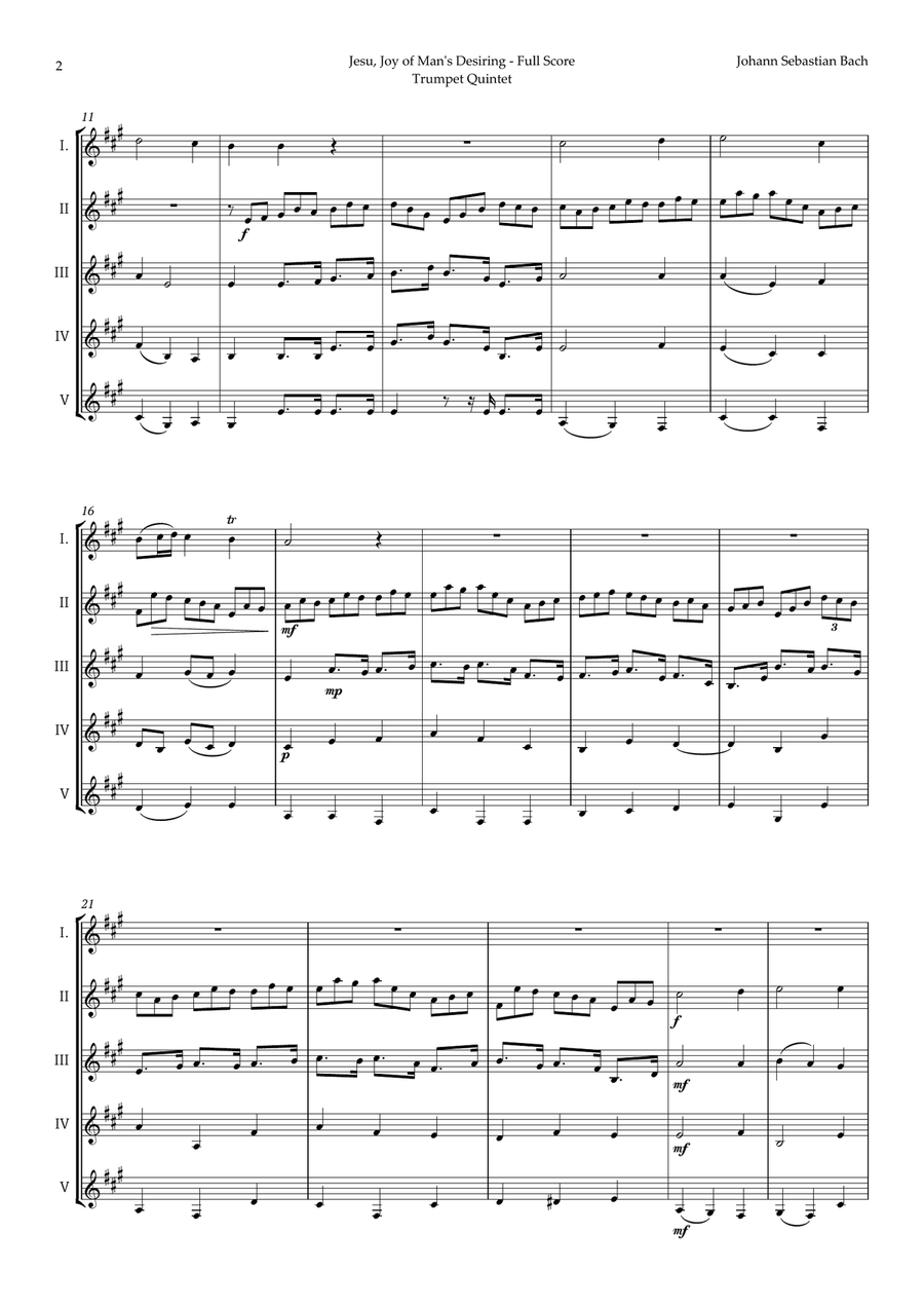 Jesu, Joy of Man's Desiring by Bach for Trumpet Quintet Brass Quintet scores gallery preview page 2