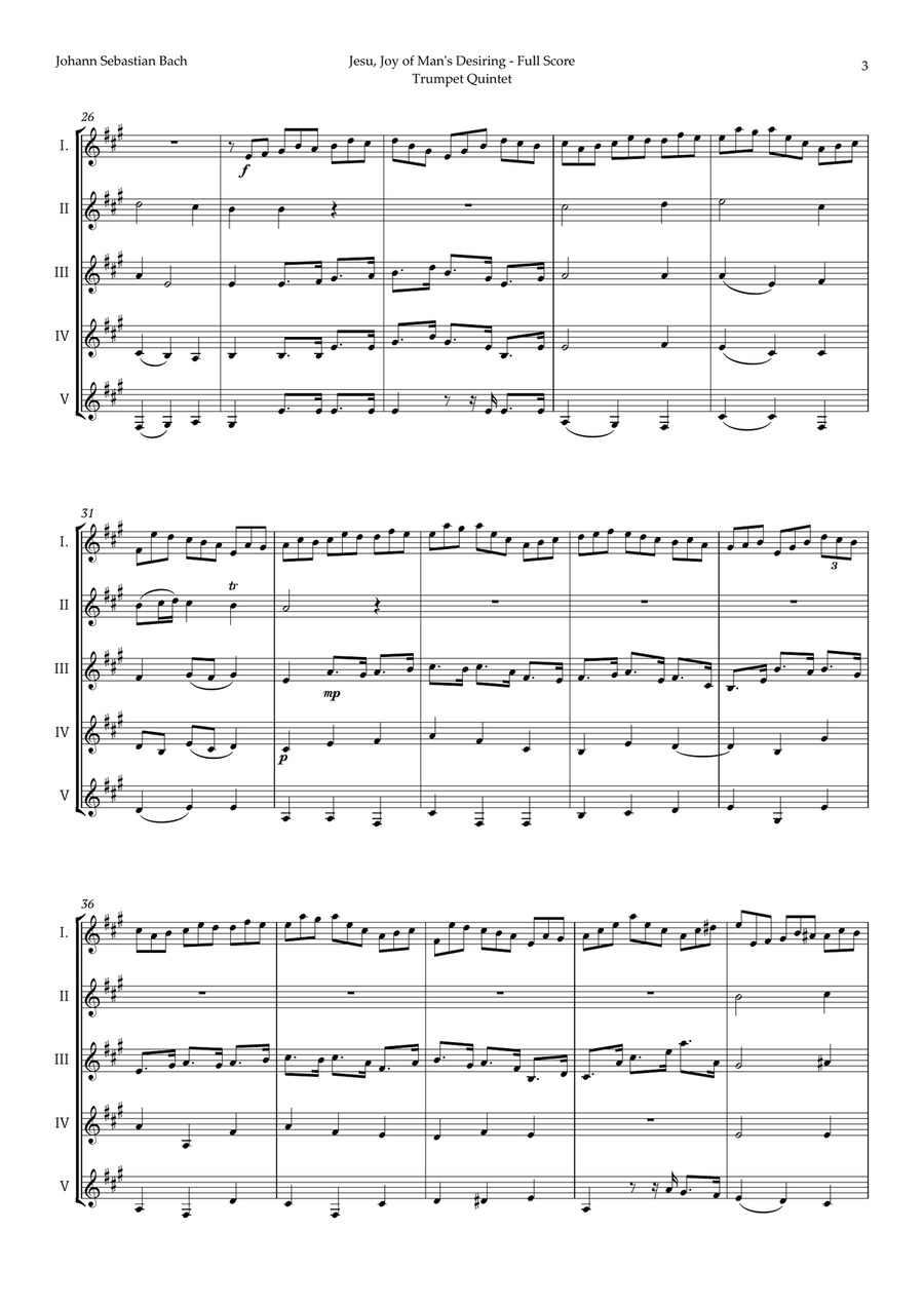 Jesu, Joy of Man's Desiring by Bach for Trumpet Quintet Brass Quintet scores gallery preview page 3