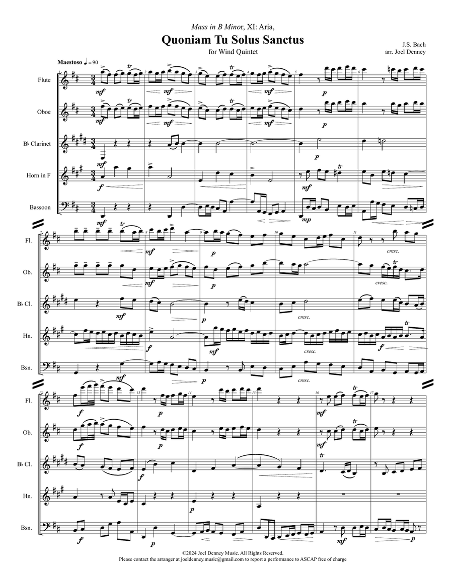 Wind Quintet: Bach's Mass in B Minor, XI. Aria, 