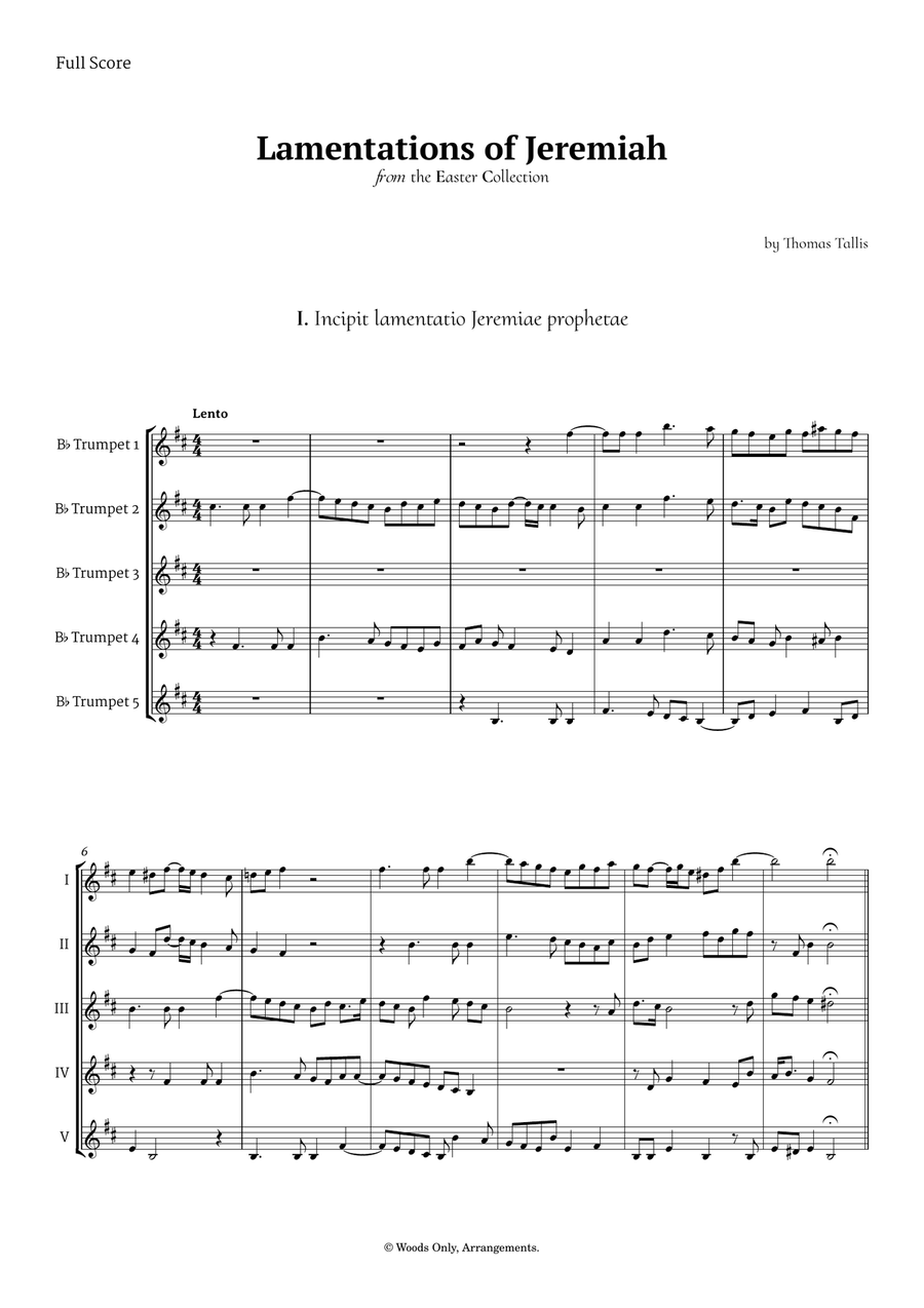 Lamentations of Jeremiah by Thomas Tallis for Trumpet Quintet Brass Quintet scores gallery preview page 1