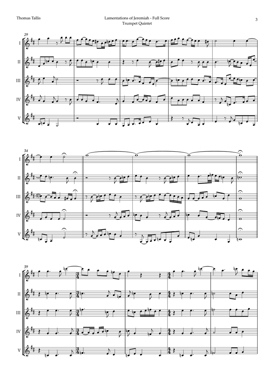Lamentations of Jeremiah by Thomas Tallis for Trumpet Quintet Brass Quintet scores gallery preview page 3