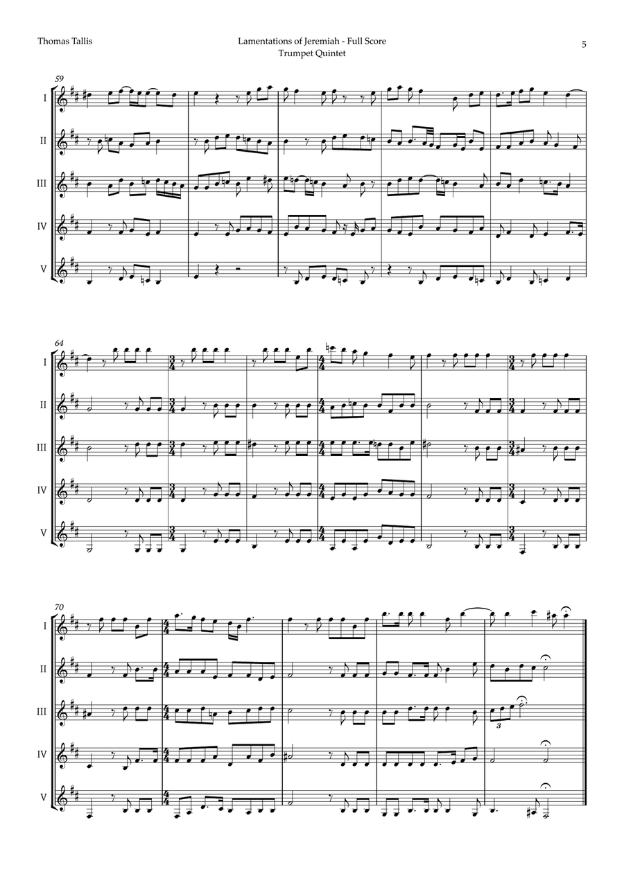 Lamentations of Jeremiah by Thomas Tallis for Trumpet Quintet Brass Quintet scores gallery preview page 5