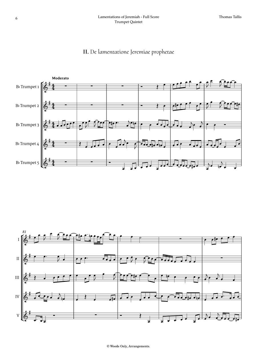 Lamentations of Jeremiah by Thomas Tallis for Trumpet Quintet Brass Quintet scores gallery preview page 6