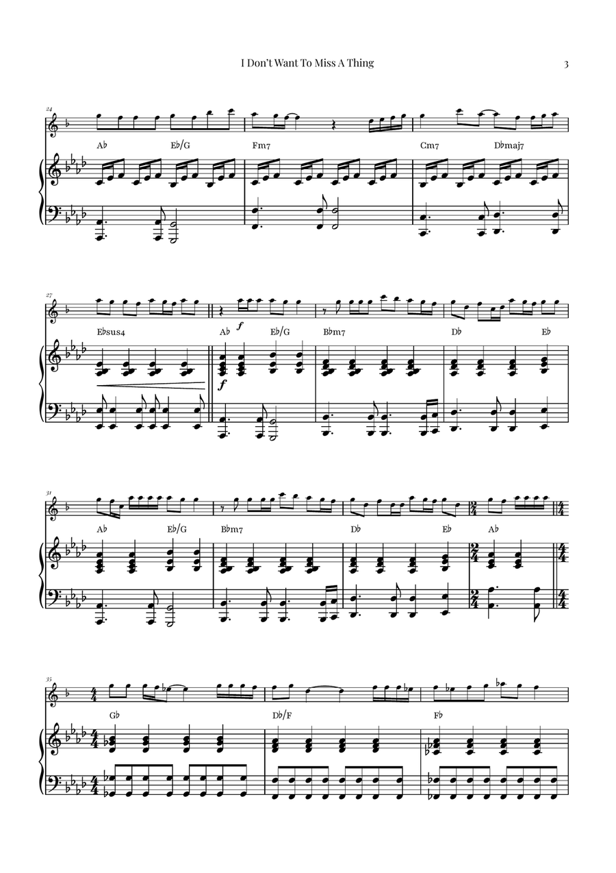 I Don't Want To Miss A Thing Baritone Saxophone scores gallery preview page 3