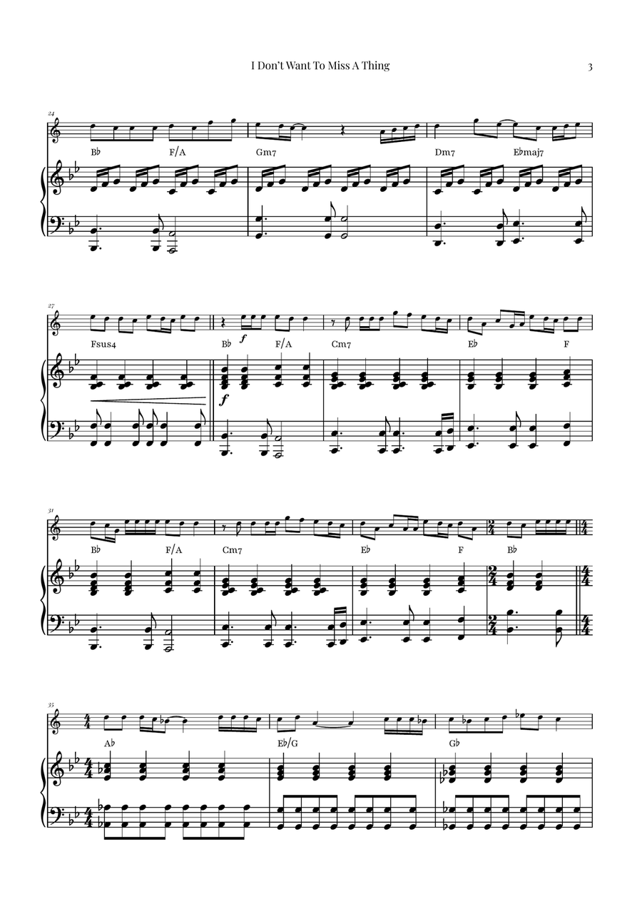 I Don't Want To Miss A Thing B-Flat Trumpet scores gallery preview page 3