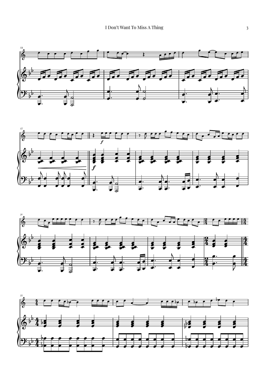 I Don't Want To Miss A Thing B-Flat Trumpet scores gallery preview page 3