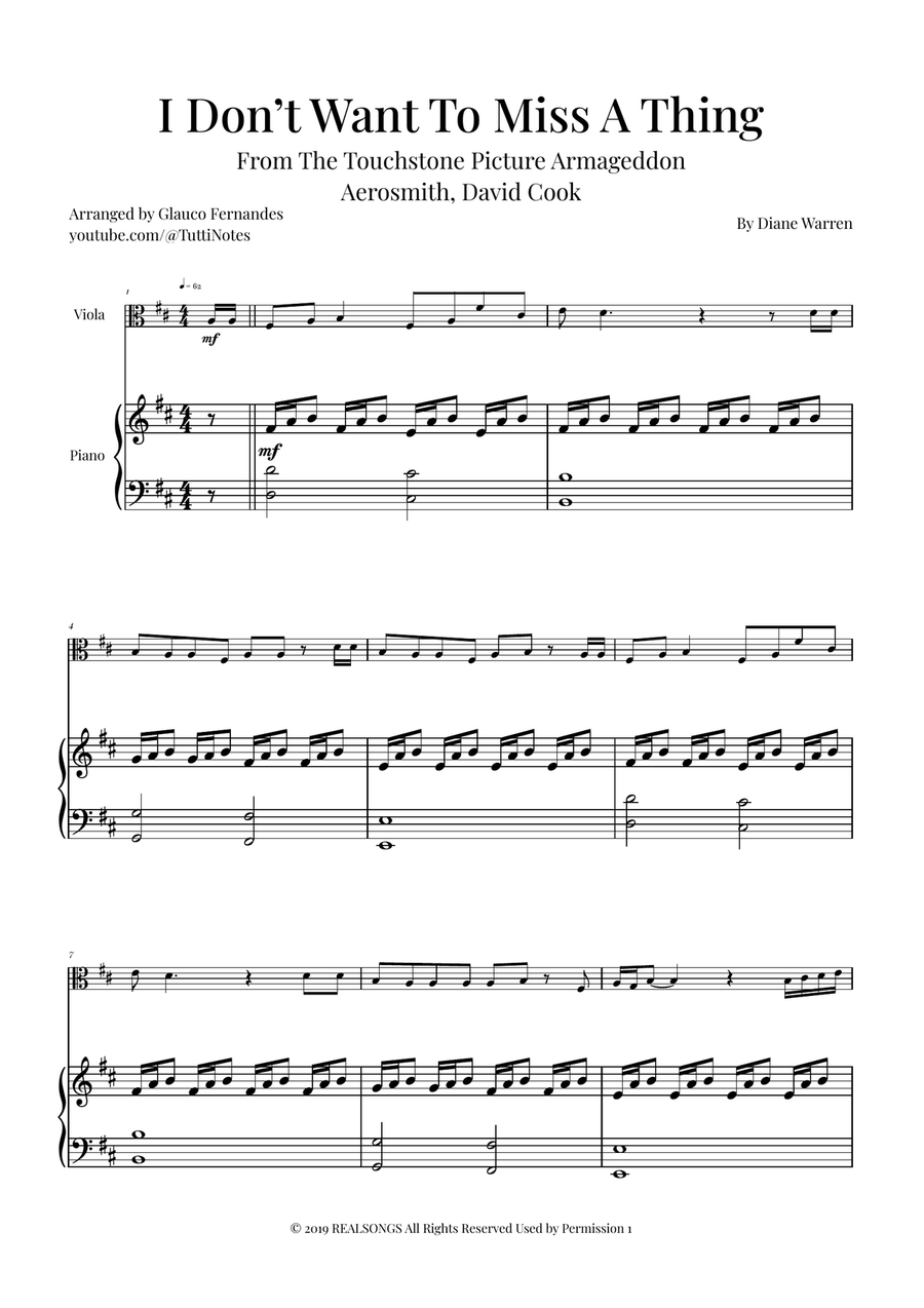 I Don't Want To Miss A Thing Viola scores gallery preview page 1